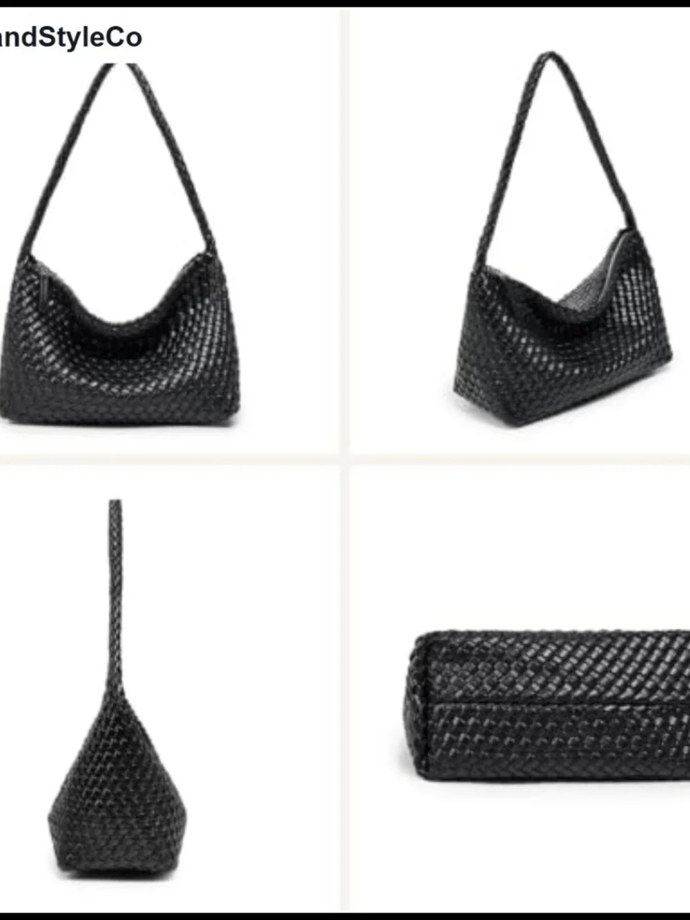 Small Woven Hobo Shoulder Bag Handmade Faux Leather Zip Closure